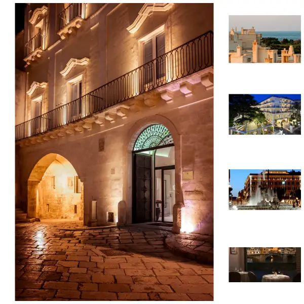 Puglia, Matera, Amalfi Coast, Rome and Florence hotels collage